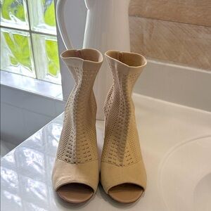 Vintage Knit Beige Peep-Toe Ankle Boots
